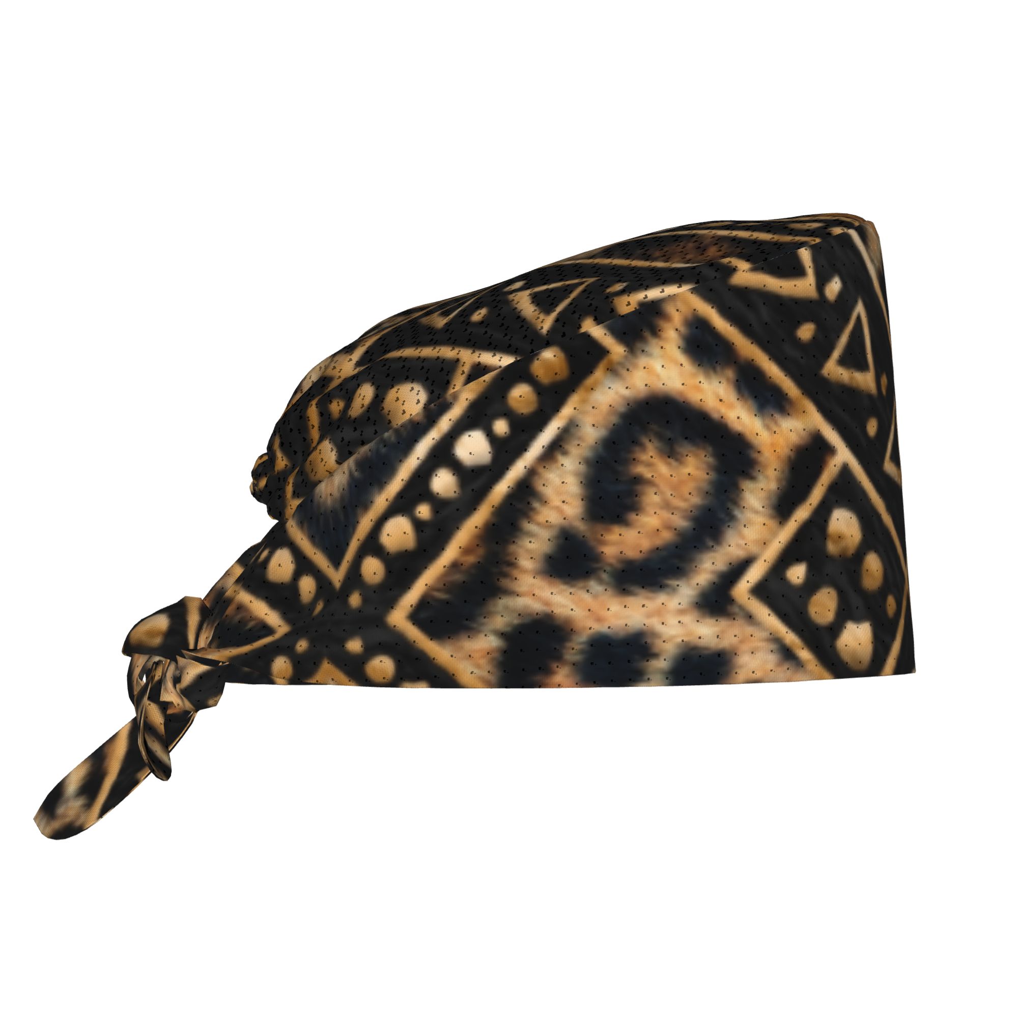 Leather Work Hat - Leopard Fur Ethnic Tribal Geometric Ornaments