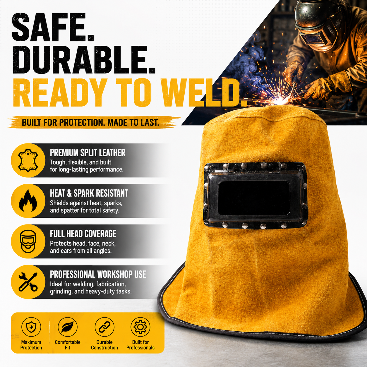 Leather Welding Helmet Mask wi - Leather Work Hat review and price