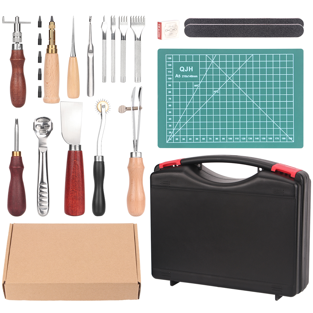 QJH 15 Piece Leather Craft Too - Leatherwork Beginner Tools review and price